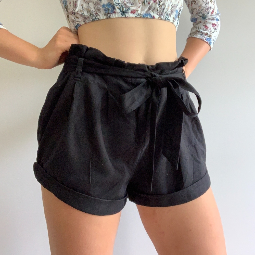 JET BLACK SOFT PAPER BAG SHORTS
